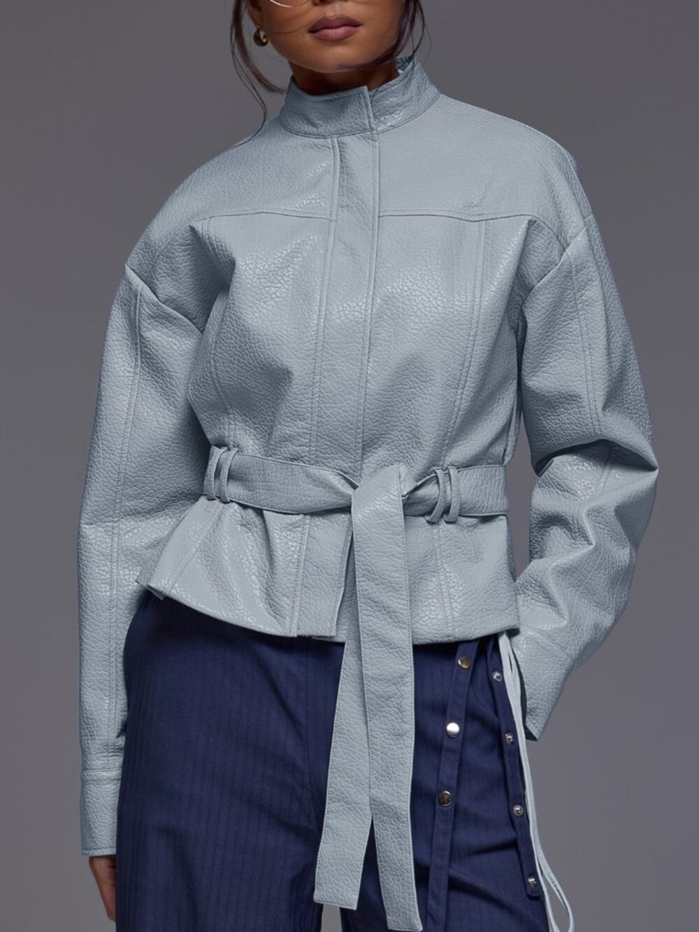 Cream Casual Women's Funnel Neck Barrel Sleeve Jacket
